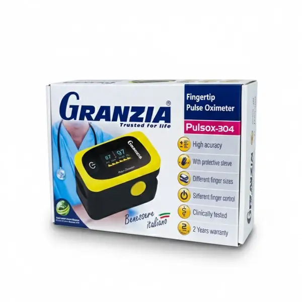 عبوة جهاز قياس نسبة الاكسجين Pulsox-304 من جرانزيا – Granzia Pulsox-304 Pulse Oximeter Box