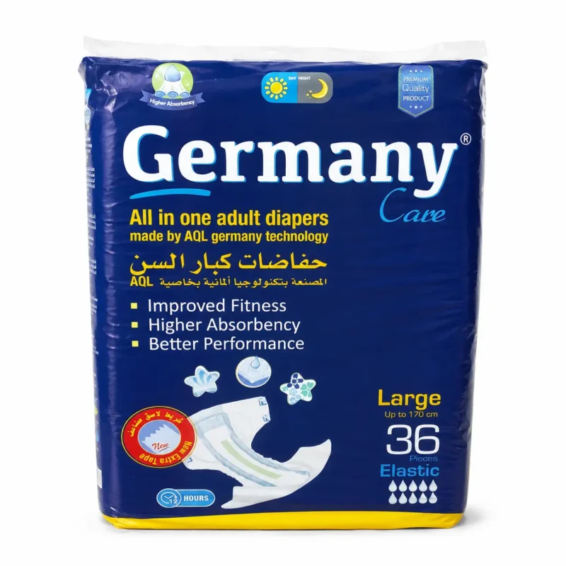 Germany Care All-in-One Adult Diapers Large 36 Pack عبوة حفاضات جيرمني كير اللاصقة للكبار بالعربي