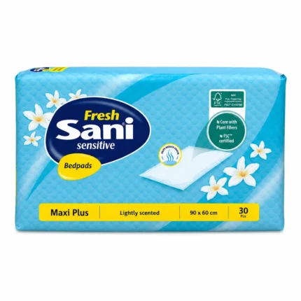 مفارش سرير ساني فريش سنسيتيف معطّرة مقاس 90×60 سم 30 قطعة Sani Fresh Sensitive Bedpads Maxi Plus 90×60 — 30 Pack