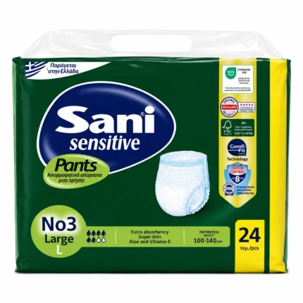 حفاضات شورت ساني سنسيتيف للكبار مقاس كبير 24 قطعة Sani Sensitive Pants Adult Pull-Up Diapers Large 24 Pack
