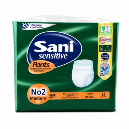 عبوة حفاضات ساني سنسيتيف شورت مقاس وسط من الجانب Sani Sensitive Pants Adult Pull-Up Diapers Medium 14 Pack