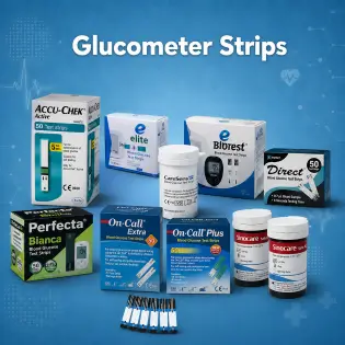All types of blood sugar testing strips: Accu-Chek, GlucoDoctor, CareSens, Elite, Perfecta Bianca, OnCall Plus, OnCall Ultra, and PresChek كل انواع شرايط قياس السكر فى الدم أكواتشيك، جلوكودكتور،كيرسينس، ايليت، بيرفكتا بيانكا، اون كول بلس، اون كول الترا وبريس تشيك